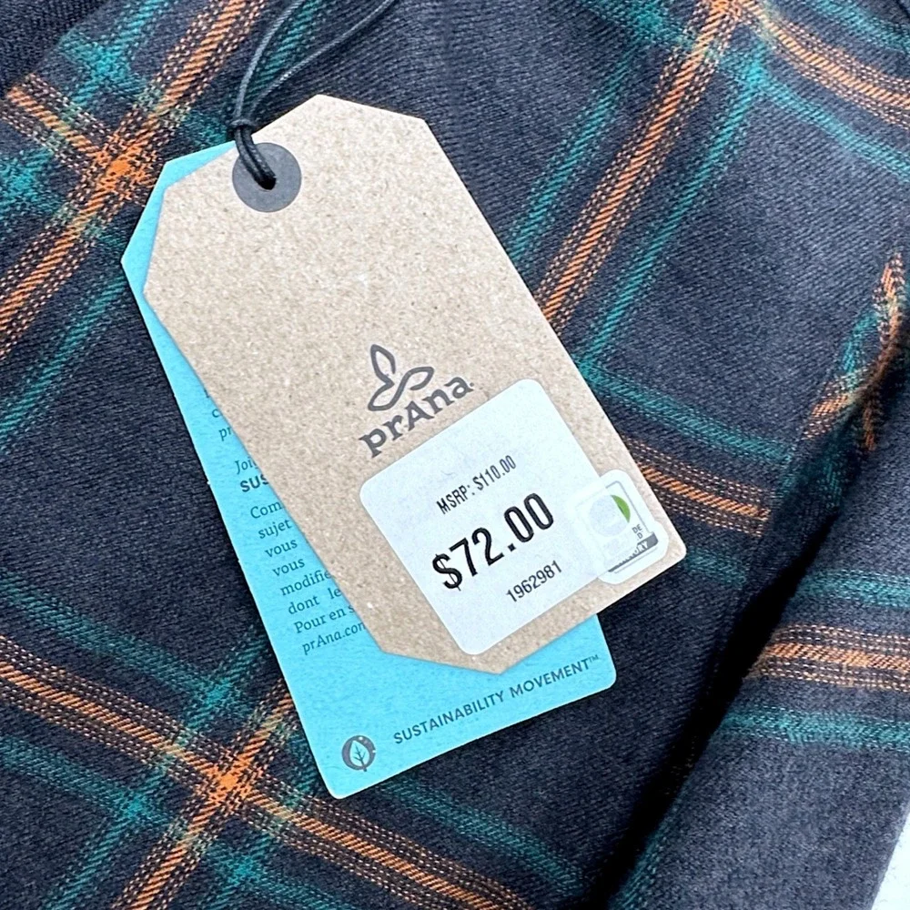 prAna Loop To Pines Dress Womens XS Dark Iron Plaid Organic Cotton 1962981 NEW